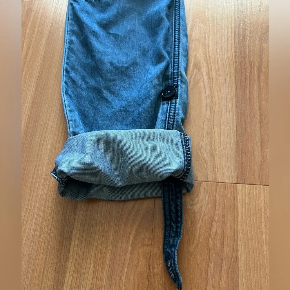 Juicy Couture Cargo Pants Blue Lyocell Cotton Blend Low Rise Roll Tab Hem Size M